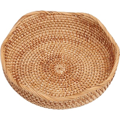 Panier en Osier Rond Tressé Bol de Rangement Panier de Service à Pain Fruits pour Cuisine Salle à Manger Salon S 22,5 cm 8,86 pouces