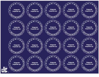 Volgende inspectie op keuringsstickers - jaartallen 26-31 - op vel | 2 cm - 20 stickers per vel
