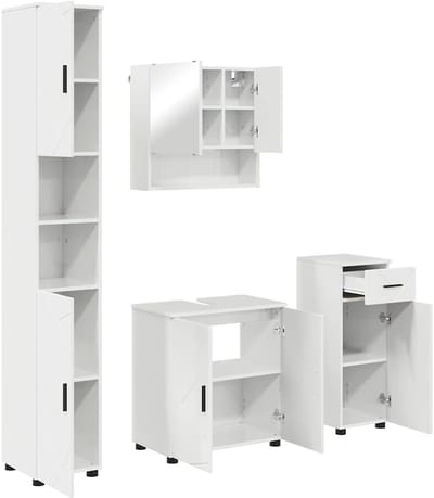 vidaXL - Badkamermeubel - Set - 4 - pcs - Hoogglans - wit - Bewerkt - hout - & - Metaal