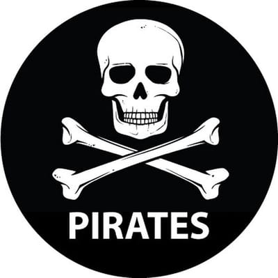 Piraten thema deur / muur sticker - zwart - Dia 15 cm - rond - Feestartikelen - versieringen - Jolly Roger vlag