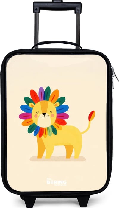 NoBoringSuitcases.com® - Kinderkoffer jongen - Kindertrolley meisje - Leeuw - Manen - Kleurrijk - Koffer kind lichtgewicht - Reiskoffer trolley voor kinderen - Koffertje met lichtgevende wieltjes - Rolkoffer zwart