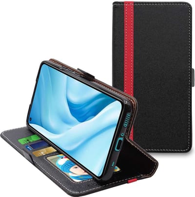 ebestStar - Hoes geschikt voor Xiaomi Mi 11 Lite, Mi 11 Lite 5G, NE, Wallet Etui, Book case hoesje, Zwart, Rood