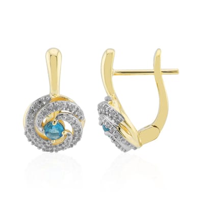 Cavill - 9K Gouden Oorbellen met Blauwe Haüyn Edelsteen Rond 0,17 ct - Zilveren Accenten - 40 Zirkonen 0,245 ct - Elegante Design Oorbellen