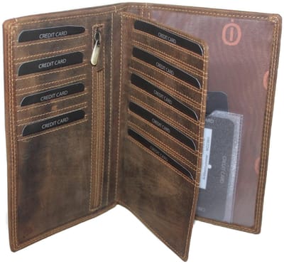 Oi Hunter bruine leren portefeuille zeer uitgebreid / mapje met veel ruimte voor creditcards en autopapieren / pasjesmapje A5 formaat met ruimte voor contanten en documenten / RFID safe / bruin leer / 236H