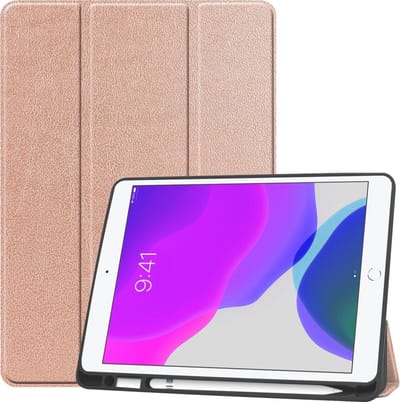Hoes - Geschikt voor Apple iPad 7 (2019) - 10.2 inch - 7e Generatie - Dun & Stevig - Trifold Bookcase - Hard Cover Case - Met Uitsparing Geschikt voor Apple Pencil - Hardcover Book - Tablet Hoesje - Rosé goud