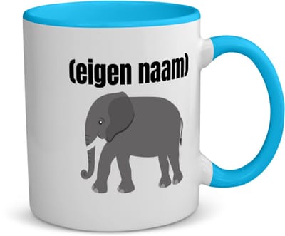 Akyol - olifant met eigen naam koffiemok - theemok - blauw - Olifant - olifanten liefhebbers - iemand die houdt van olifanten - verjaardag - cadeau - kado - 350 ML inhoud