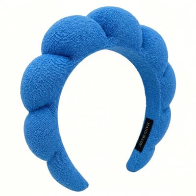 Blauwe gewatteerde haarband dames – brede fluwelen haarband met golvend design – modieuze haar accessoire voor dagelijks gebruik
