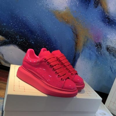 Baskets colorées solides pour femmes, chaussures de sport décontractées à lacets en cuir véritable, chaussures de sport populaires plates givrées et lisses pour hommes 42 red
