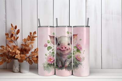 Tumbler met Anti-lekdop – Schattig Biggetje met Roze Bloemen – Thermosbeker 600 ml – Vaatwasserbestendig – Cadeau voor Kinderen & Dierenliefhebbers – Voor Warme en Koude Dranken – Trendy nu