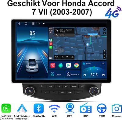 Junsun Android 15 Autoradio Geschikt Voor Honda Accord 7 VII (2003-2007) Accessoires, 6GB+128GB, Draadloze CarPlay, DAB+, GPS-Navigatie, Bluetooth, RDS, 4G Lte, Stuurwielbediening, 13.1-inch Touchscreen, DSP, Octa-core processor