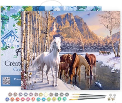 Figured'Art Schilderen op Nummer Volwassenen met lijst - Paarden aan het einde van de winter - Handwerk acrylverf Kit DIY Compleet - 40x50cm Canvas al ingelijst