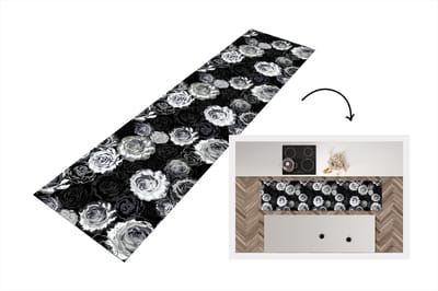 Keukenloper - Loper keuken - Rozen - Zwart Wit - Patronen - 200x50 cm - Keukenloper vinyl
