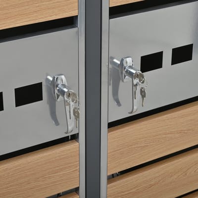 MEUNIQ containerberging met plantenbak 132 x 80 x 124,5 cm, afsluitbare vuilnisberging met 2 deuren, ventilatie en 2 aparte vakken voor tuin of terras, grijs en houtkleur