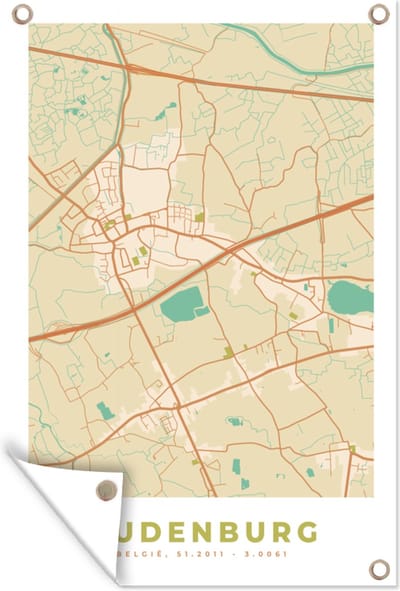 Muurdecoratie Stadskaart - Oudenburg - Kaart - Plattegrond - België - 120x180 cm - Tuinposter - Tuindoek