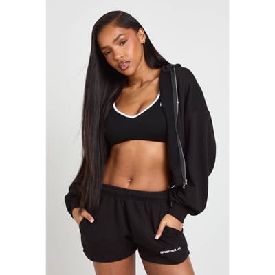 boohoo Dames Sportclub Geborduurd Paspel Sweat Short | Zwart | Maat: Large
