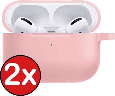 Hoesje - 2 Stuks - Geschikt voor Apple AirPods Pro 2 - Siliconen Hoes met Clip - Silicone Case Cover - Lichtroze
