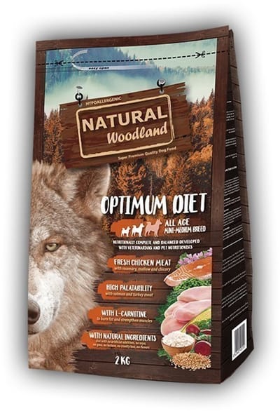 Hondenvoer Natural Woodland - Mini Medium Glutenvrij - 2kg met Kippenvlees en L-Carnitine