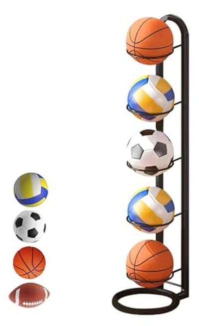 Basketbalstandaard met 5 Niveaus - Verstelbaar en Ruimtebesparend Opbergrek voor Sportuitrusting