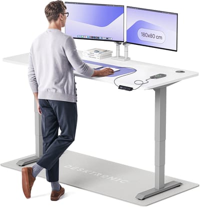 Desktronic HomePro Zit-sta Bureau Elektrisch In Hoogte Verstelbaar, 180x80cm Grijs/Wit, Stille Dubbele Motor, Hoogte 62-126cm
