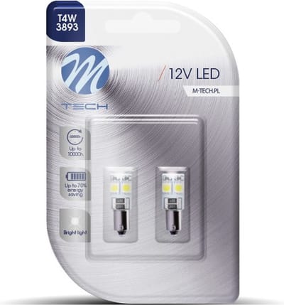 M-Tech LED - BA9s / T4W 12V - Basis 4x Leddiode - Canbus - Wit - Set