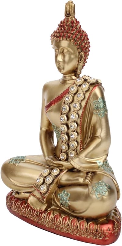 Boeddha Beeldje - Meditatie Sculptuur - Rustgevende Decoratie - Compact Tafelornament - 14 x 7.5 x 19.5 cm - Goudkleurig