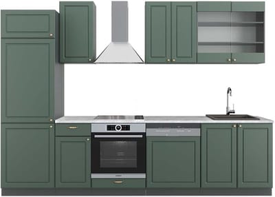 Vicco Fame-Line Complete keukeneenheid – 300 cm, WB Marmer Groen-Goud Landhuis/Antraciet