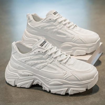 Papa Schoenen Heren Lente Nieuw Puur Wit Dikke Zool Hoge Hak Sportschoenen voor Tiener Hardlopen Witte Schoenen 42 gray