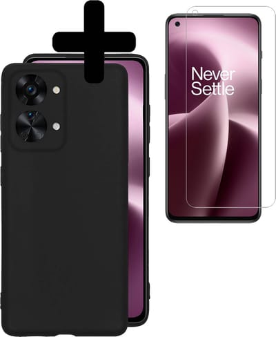Hoesje - Met Screenprotector - Geschikt voor OnePlus Nord 2T - Sterk & Shockproof - Back Cover - Siliconen Case - Telefoon Hoes - Telefoonhoesjes - Zwart