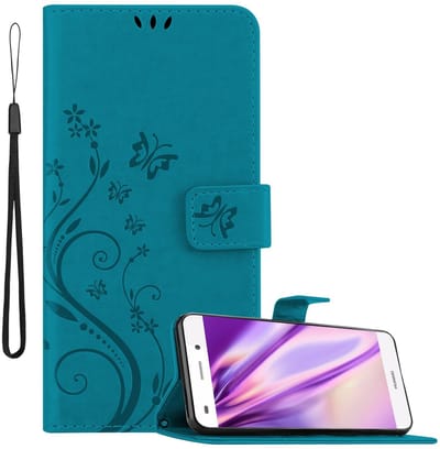 Cadorabo Hoesje geschikt voor Huawei P8 LITE 2015 in BLOEMEN BLAUW - Beschermhoes in bloemmotief met magnetische sluiting, standfunctie en kaartsleuven Book Case Cover Etui