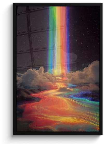 Poster in lijst - Fotolijst 60x90 cm - Posters - Regenboog - Verticaal - Sterrenhemel - Wolken - Posterlijst zwart - Decoratie - Wanddecoratie woonkamer - Muurdecoratie slaapkamer