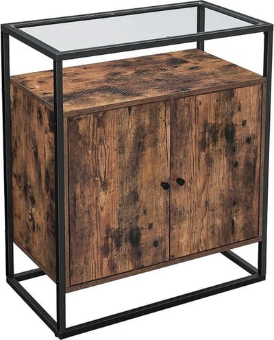 MIRA Home Dressoir Industrieel - Keukenkast met Open Plank en Kast - 70x35x80 cm - Bruin/Zwart