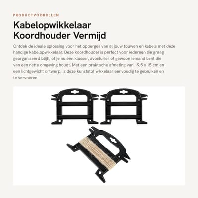 Dailygoods- Koordhouder 2 Stuks - Draadwikkelframe - Kunststof - Zwart - 19,5 x 15 cm - Voor Paracord/Wikkelaar - Touwopwikkelaar