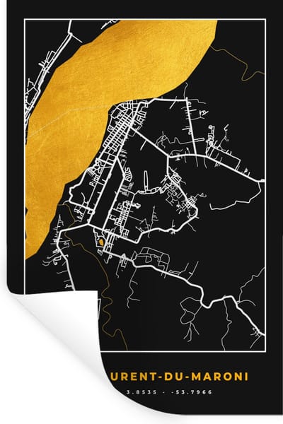 Muurstickers - Sticker Folie - Saint-Laurent-Du-Maroni – Plattegrond – Frankrijk – Kaart – Stadskaart - 20x30 cm - Plakfolie - Muurstickers Kinderkamer - Zelfklevend Behang - Zelfklevend behangpapier - Stickerfolie