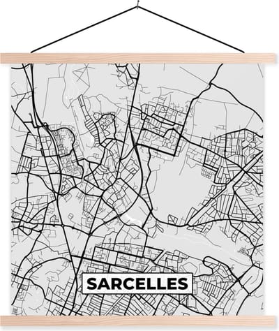 Posterhanger incl. Poster 40x40 cm - Schoolplaat - Kaart - Stadskaart - Frankrijk - Sarcelles - Plattegrond - Textielposter - Blanke latten - Stadskaart