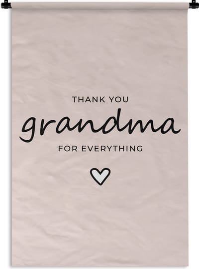 Wandkleed - Wanddoek - Presentje voor grootmoeder op Moederdag thank you grandma for everything lichtroze - 90x135 cm - Wandtapijt