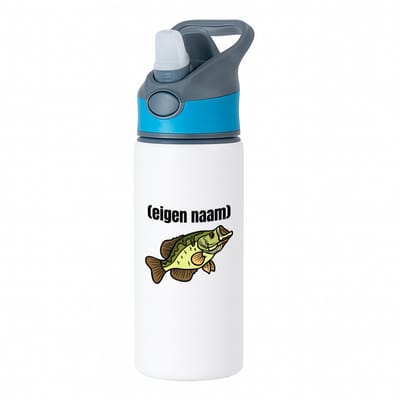 Hacebo® - vis met eigen naam waterfles met rietje blauw - Vis - vissen liefhebbers - iemand die houdt van vissen - verjaardag - cadeau - kado - water fles - 650ML