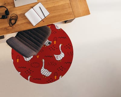 Coloray Vloerbeschermer - Ganzen aan de kust Stoel Mat - 100x100 cm - Rood Vloerbeschermer Groot - Vloerbeschermer Bureaustoel Tapijt - PVC Vloerbeschermer - Ronde Mat - Abstracties Thema
