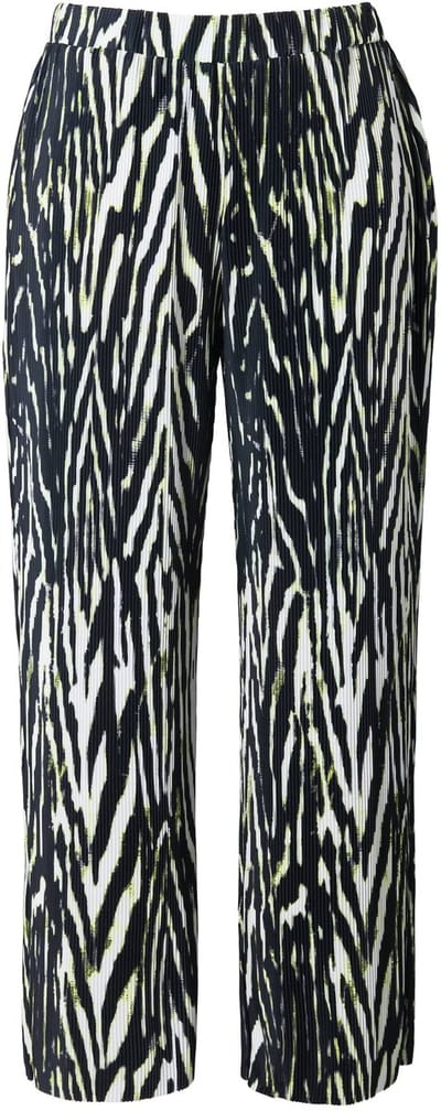 Studio Untold - Dames - Broek wijde pijpen hoge taille geplooid dierenmotief - Zwart - Maat 42+