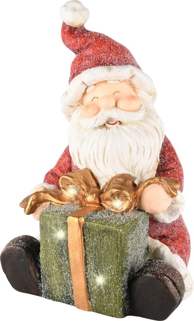Dekoratief | Santa m/cadeautje, wit/rood, magnesium, LED, 20x19x30cm | A235073