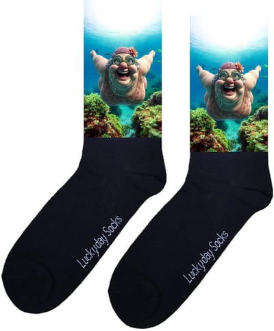 LuckyDay Socks - Liefste oma - Opkikker - Beterschap - Te gekke oma - Badmuts - Bloemen - Zee duiken - Verjaardag cadeau - Leuke sokken - Vrolijke sokken - Print sokken - Vakantie - Grappig cadeau - Cadeau sokken - Sokken maken Happy - Maat 37-44