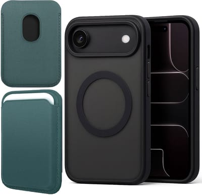 Hoesje + Pasjeshouder geschikt voor iPhone 17 Air - Portemonnee geschikt voor MagSafe - Magnetisch - Pasjes Houder - Creditcardhouder - Turqoise