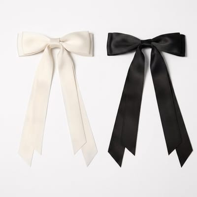 Zwart en beige strik haarclip met linten dames – elegante vintage haar clip met dubbele laag strik en lange linten – decoratieve haaraccessoire voor bruiloft, feest en formele gelegenheden – set van 2 haarclips