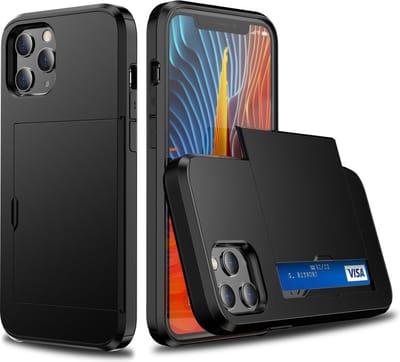 Peachy Secret pasjeshouder kunststof en schokabsorberend TPU hoesje geschikt voor iPhone 12 en iPhone 12 Pro - zwart
