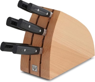 Yaxell Zen Messenset – 7-delig – Beukenhouten Messenblok met 6 Messen – 37 Lagen Damaststaal – Canvas-Micarta Heft