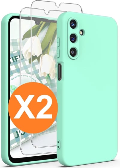 Hoesje geschikt voor Samsung Galaxy A15 Hoesje siliconen Mint Groen zacht siliconen hoesje TPU - met Samsung A15 Screenprotector - 2 stuks