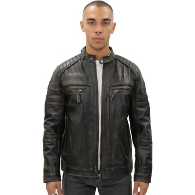 Heren vintage zwart leren bikerjack-Napels
