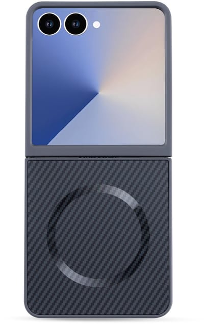 Hoesje Geschikt voor Samsung Galaxy Z Flip 7 - Grijs - Casemania Carbon Back Cover geschikt voor MagSafe - Magnetisch Telefoonhoesje Bescherming Case