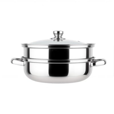Dailygoods- Stoompot Roestvrij Staal - Glazen Deksel - 2 Lagen - Inductiekookplaat - Groente/Knoedel - Circulerend Stoomontwerp - Stoomkoker