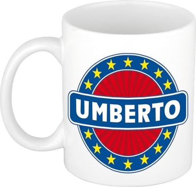 Bellatio Decorations - Umberto voornaam - koffiemok - beker - wit/blauw - 300 ml - Cadeau - Heren - Collega - Vaderdag - Verjaardag