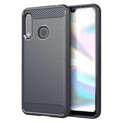 Cadorabo Hoesje geschikt voor Samsung Galaxy A70e in BRUSHED GRIJS - Beschermhoes van flexibel TPU siliconen in roestvrij staal-carbonvezel look Case Cover
